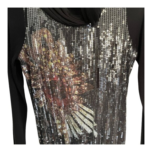 Jil Sander Black Long Sleeve Sequin Mini Dress Size 8 Scarf Collar Italy READ - Picture 6 of 9
